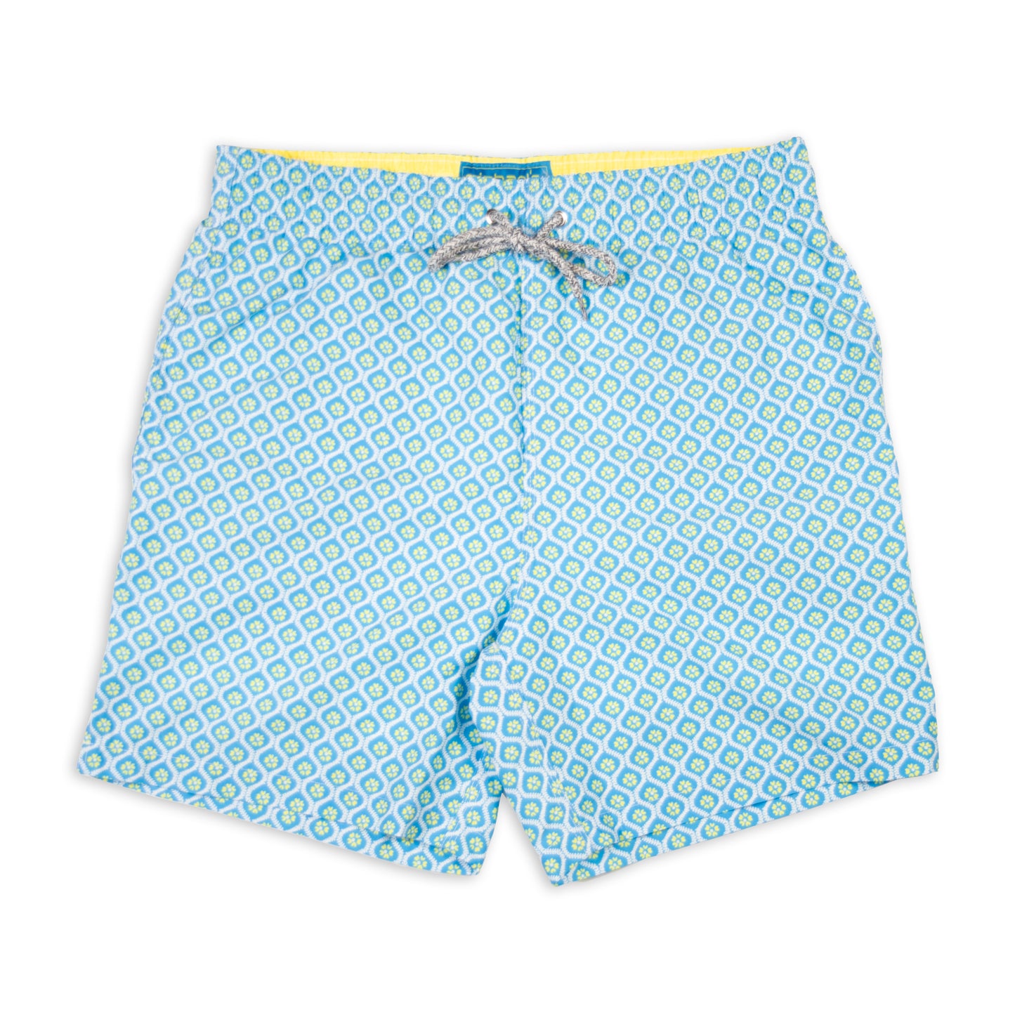 Men's Cyclist Liner Swim Trunks - Geo Turquoise/Yellow