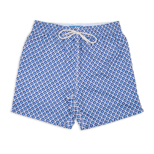 Men's Cyclist Liner Swim Trunks - Geo Navy/White