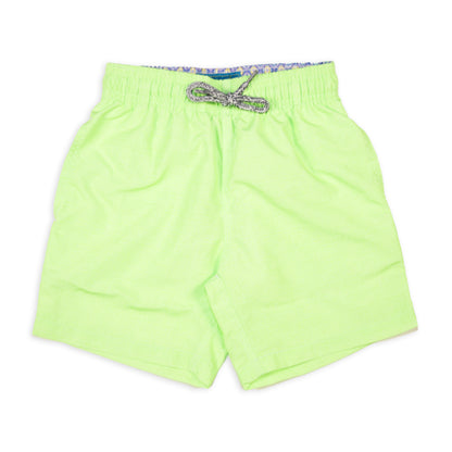 Kid's Linen Printed Solid Mesh Swim Trunk - Green