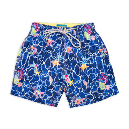 Kid's Ripples And Fishes Mesh Swim Trunk - Navy Blue