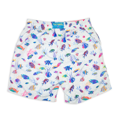 Men's Cyclist Liner Swim Trunks - White Tropical Reef