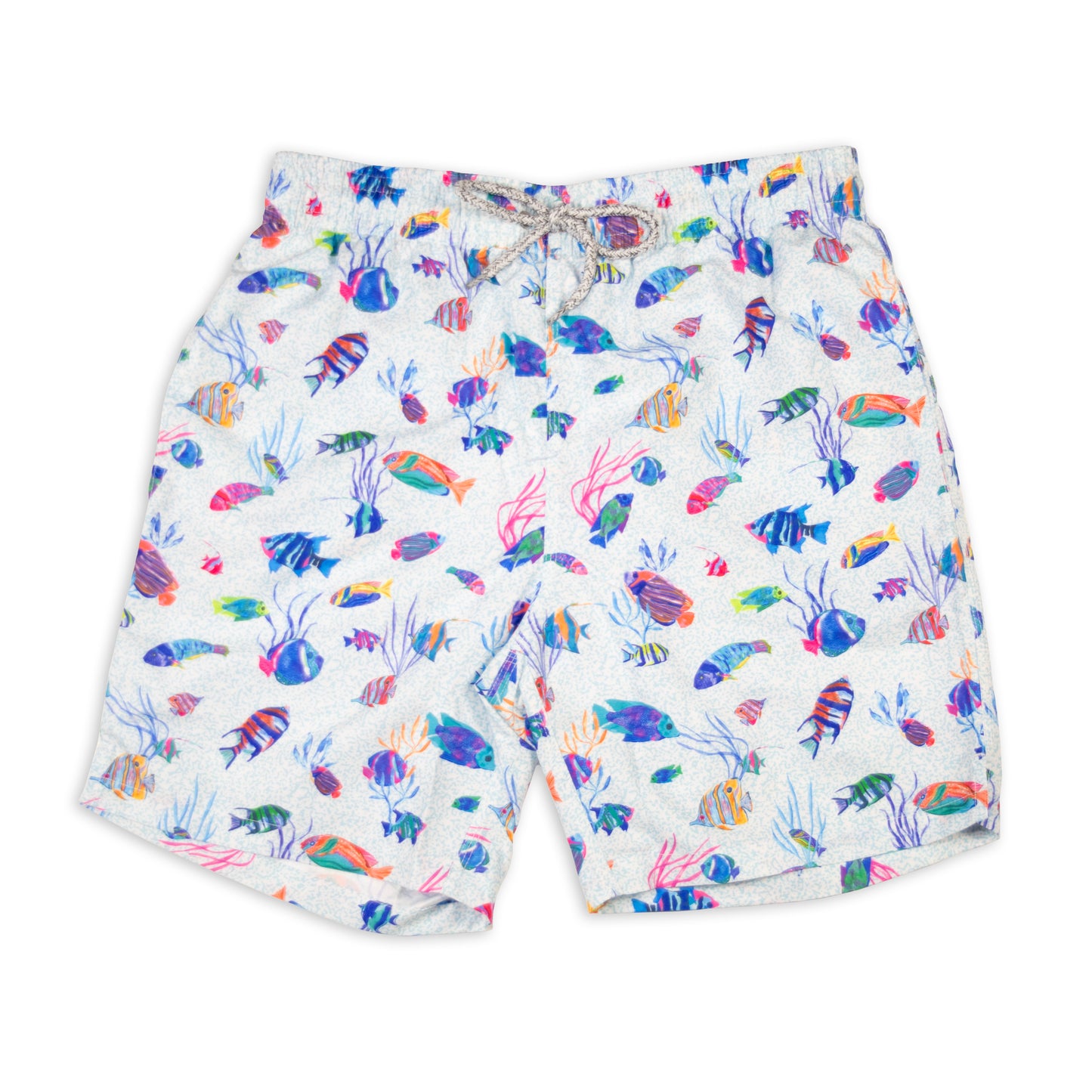 Men's Cyclist Liner Swim Trunks - White Tropical Reef