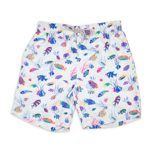 Men's Cyclist Liner Swim Trunks - White Tropical Reef