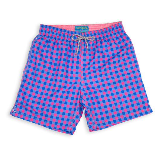 Men's Mesh Liner Swim Trunks - Gingham Royal/Coral