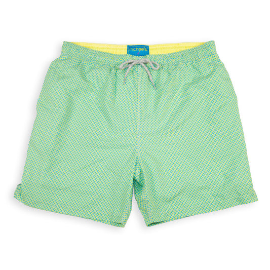 Men's Cyclist Liner Swim Trunks - Wave Print Aqua/Yellow