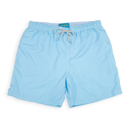 Men's Mesh Liner Swim Trunks - Wave Print Turquoise/Sky