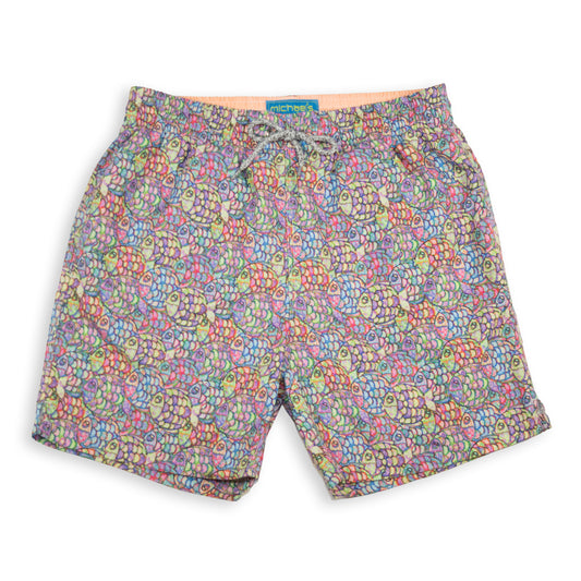 Men's Mesh Liner Swim Trunks - Abstract Fish Multicolored