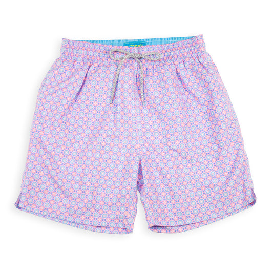 Men's Cyclist Liner Swim Trunks - Medallion Pink