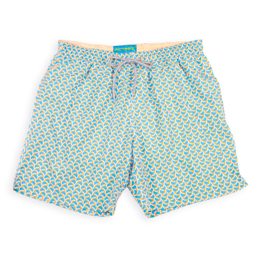 Men's Cyclist Liner Swim Trunks - Swirl Print Turquoise/Orange