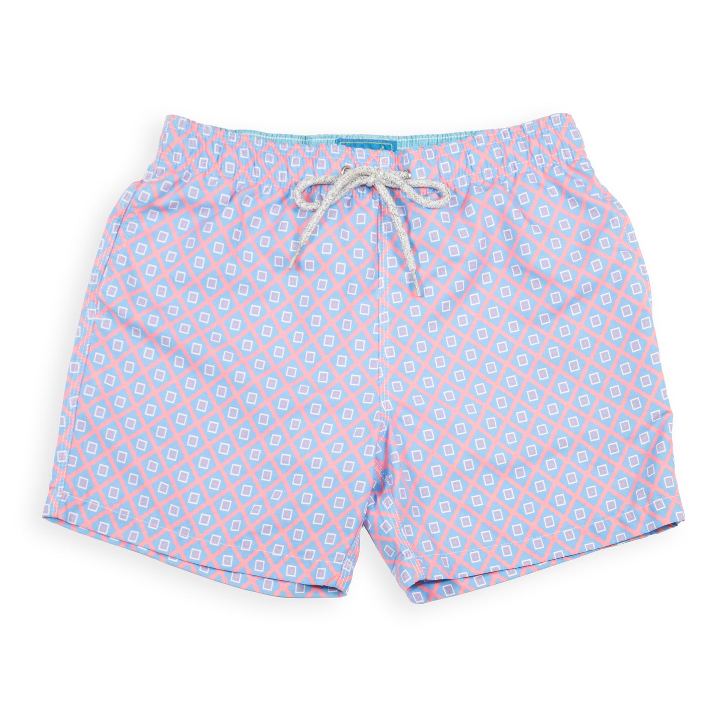 Kid's Diamond Pattern Mesh Swim Trunk - Coral