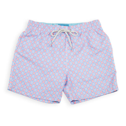 Kid's Diamond Pattern Mesh Swim Trunk - Coral