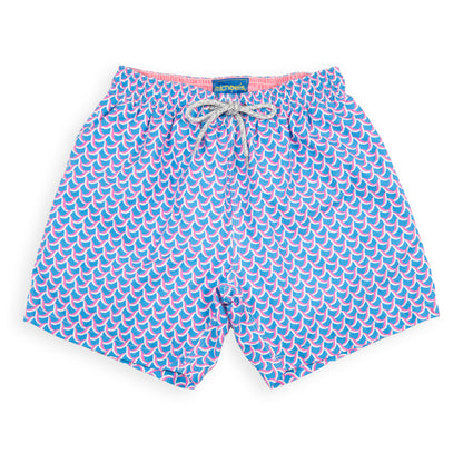 Kid's Swirl Mesh Swim Trunk - Turquoise/Coral