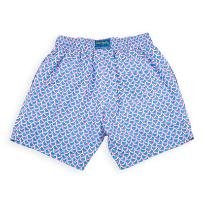 Kid's Swirl Mesh Swim Trunk - Turquoise/Coral