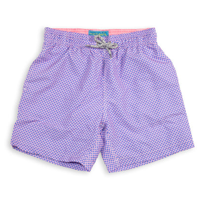 Kid's Wave Print Mesh Swim Trunk - Turqouise/Coral