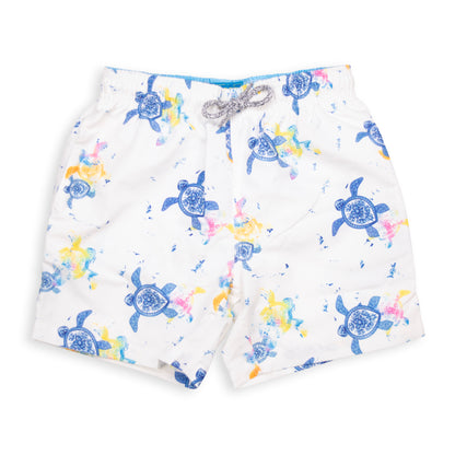 Kid's Turtles Mesh Swim Trunk - White