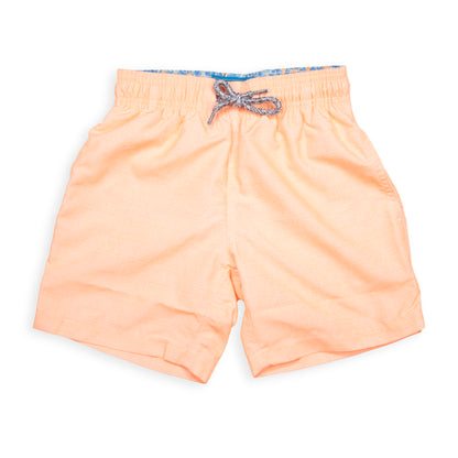 Kid's Linen Printed Solid Mesh Swim Trunk - Orange