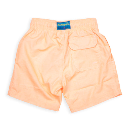 Kid's Linen Printed Solid Mesh Swim Trunk - Orange