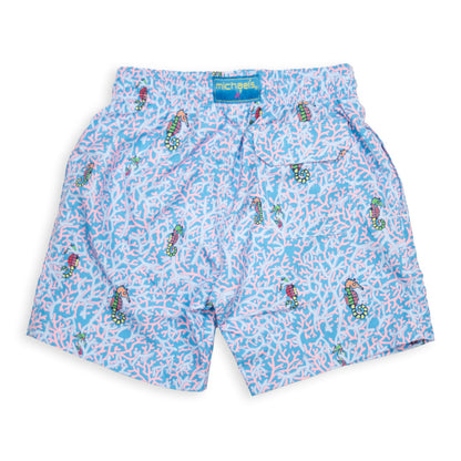 Kid's Rainbow Seahorses Mesh Swim Trunk - Aqua