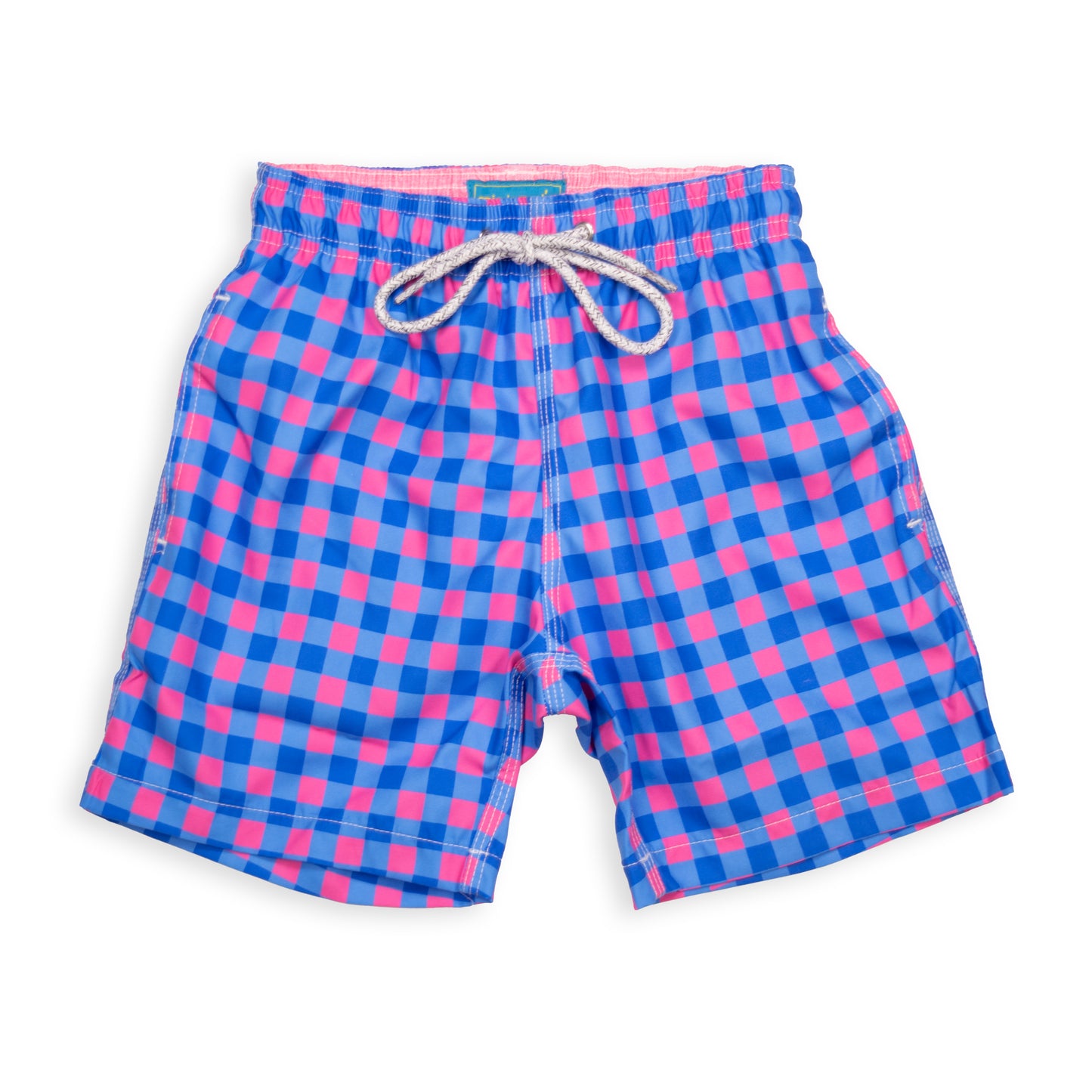 Kid's Gingham Mesh Swim Trunk - Royal/Coral