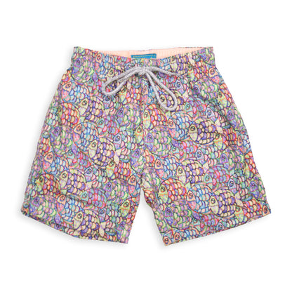 Kid's Abstract Fish Mesh Swim Trunk - Multicolored