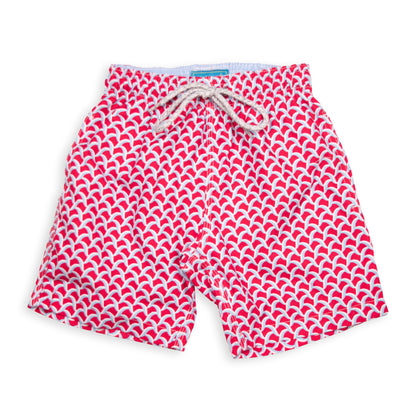 Kid's Swirl Mesh Swim Trunk - Coral/Turquoise