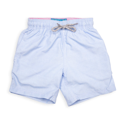 Kid's Linen Printed Solid Swim Trunk With Cyclist Liner  Sky