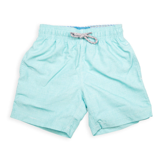 Kid's Linen Printed Solid Mesh Swim Trunk - Aqua