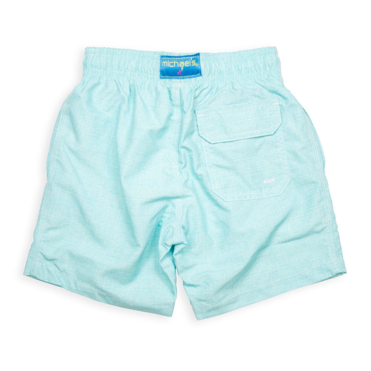 Kid's Linen Printed Solid Mesh Swim Trunk - Aqua