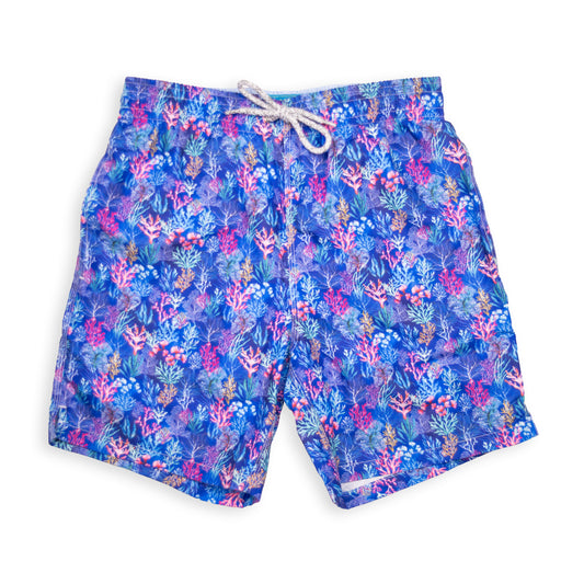 Men's Cyclist Liner Swim Trunks - Coral Jungle Multicolored