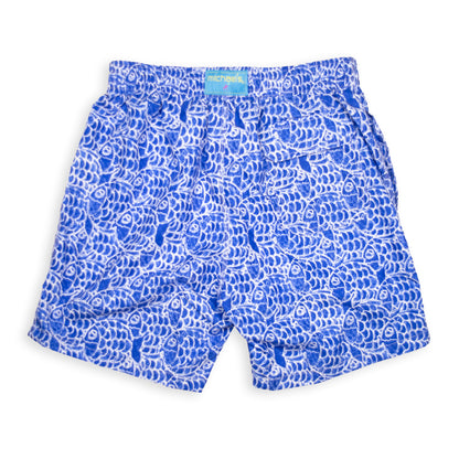 Kid's Abstract Fish Mesh Swim Trunk - Navy Blue