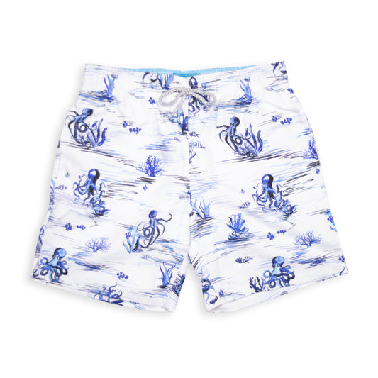 Men's Mesh Liner Swim Trunks - Octopi White