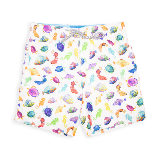 Men's Mesh Liner Swim Trunks - Fish Chart White