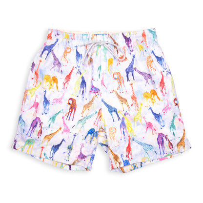 Kid's Giraffes Mesh Swim Trunk - Light Blue