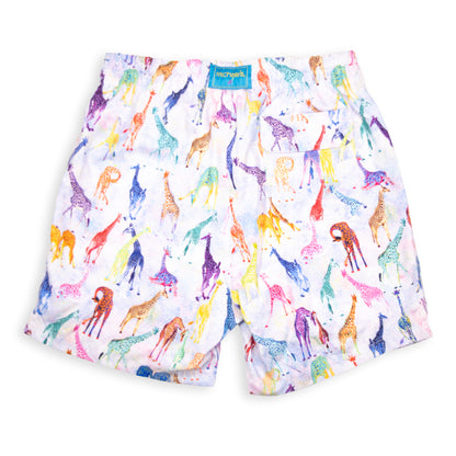 Kid's Giraffes Mesh Swim Trunk - Light Blue