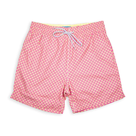 Men's Mesh Liner Swim Trunks - Half Moons Coral/Yellow