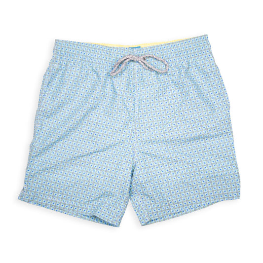 Men's Cyclist Liner Swim Trunks - Moroccan Flowers Light Blue