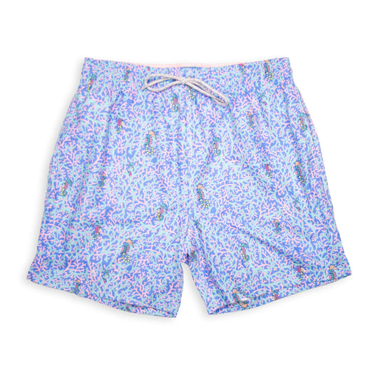 Men's Cyclist Liner Swim Trunks - Rainbow Seahorses Aqua