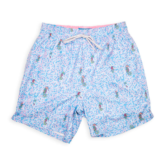 Men's Cyclist Liner Swim Trunks - Rainbow Seahorses Light Blue