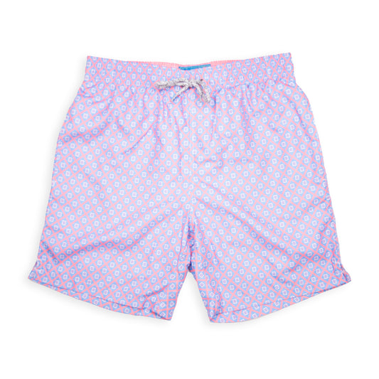 Men's Mesh Liner Swim Trunks - Diamond Pattern Coral