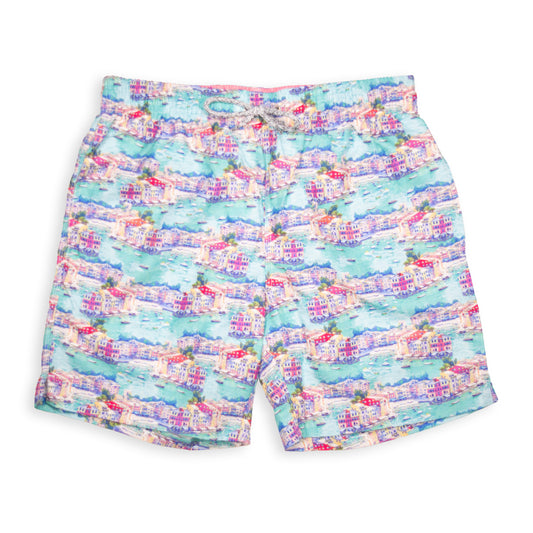 Men's Cyclist Liner Swim Trunks - Portofino Multicolored