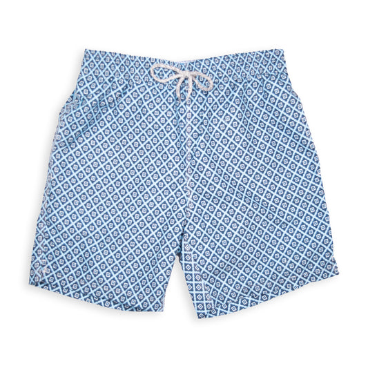 Men's Cyclist Liner Swim Trunks - Diamond Pattern Navy Blue