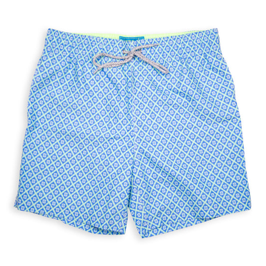 Kid's Diamond Pattern Mesh Swim Trunk - Aqua