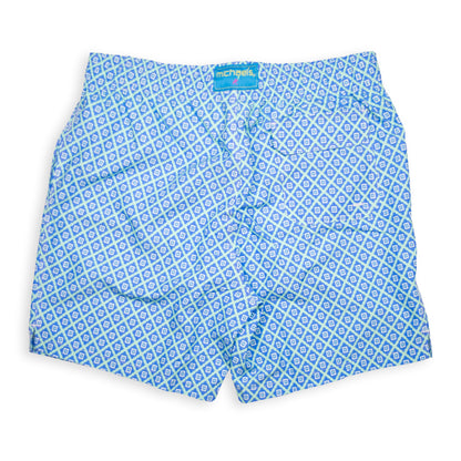 Kid's Diamond Pattern Mesh Swim Trunk - Aqua