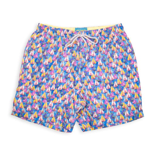 Men's Mesh Liner Swim Trunks - Aqua Sailing Away