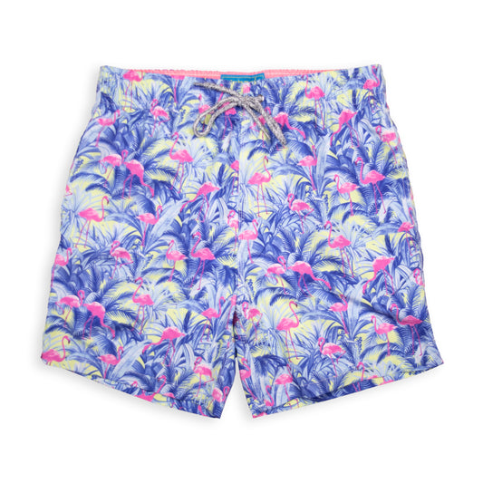 Men's Mesh Liner Swim Trunks - Flamingos Navy Blue