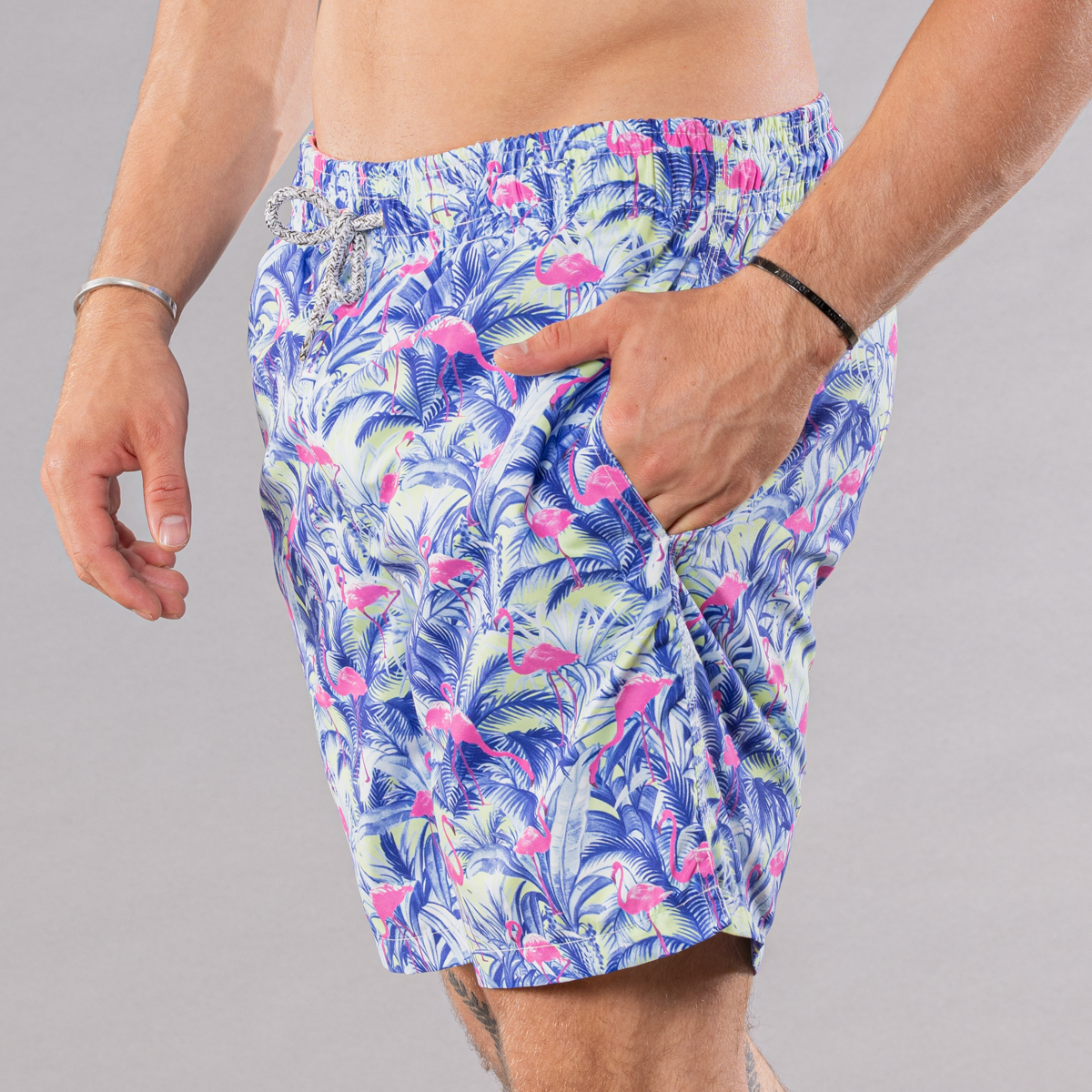 Men's Cyclist Liner Swim Trunks - Flamingos Navy Blue