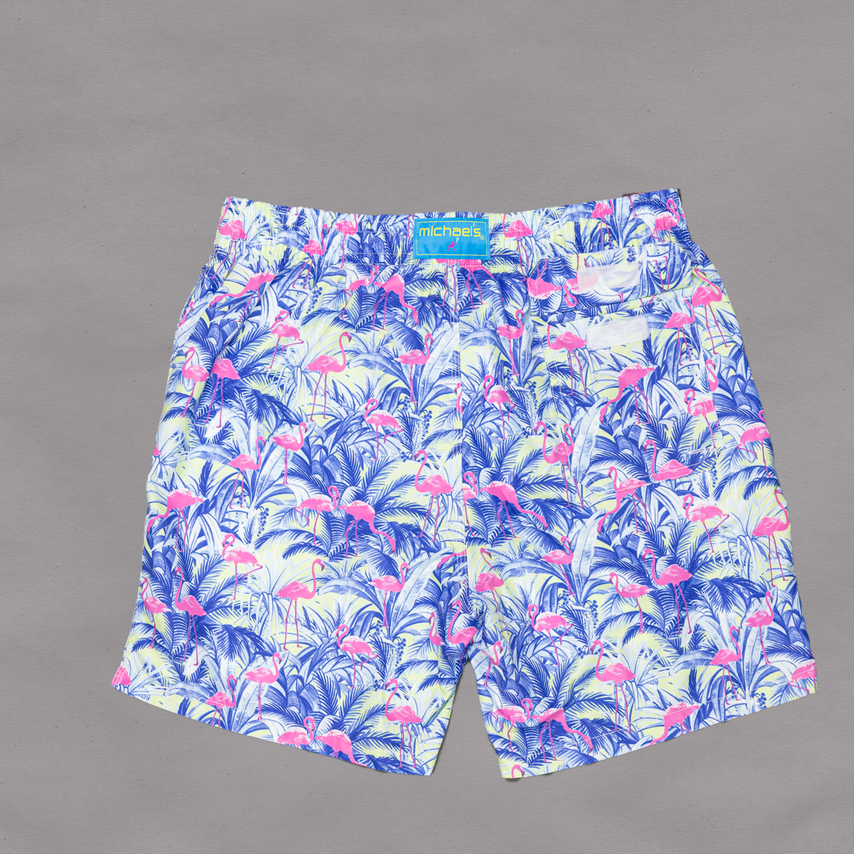 Men's Mesh Liner Swim Trunks - Flamingos Navy Blue