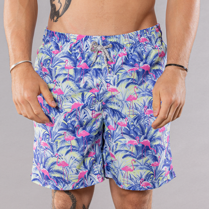 Men's Cyclist Liner Swim Trunks - Flamingos Navy Blue