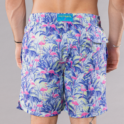 Men's Cyclist Liner Swim Trunks - Flamingos Navy Blue