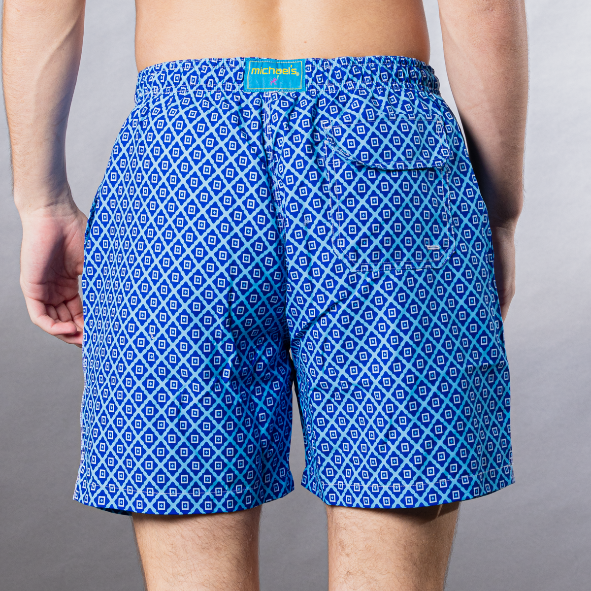 Men's Cyclist Liner Swim Trunks - Diamond Pattern Navy Blue